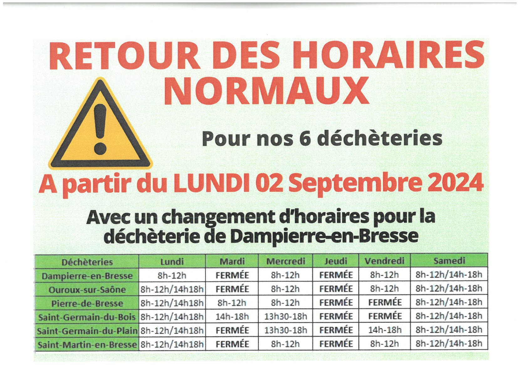 Horaires déchèteries