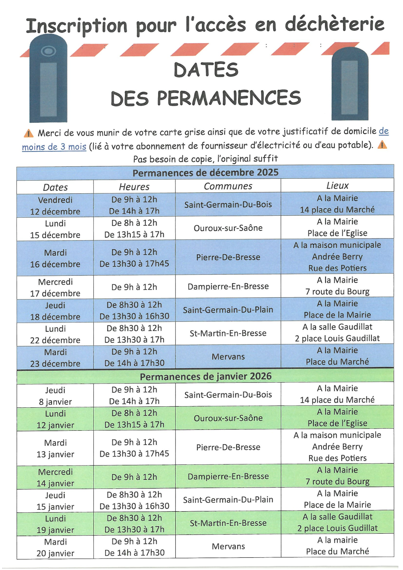 Permanences pour accès aux déchèteries