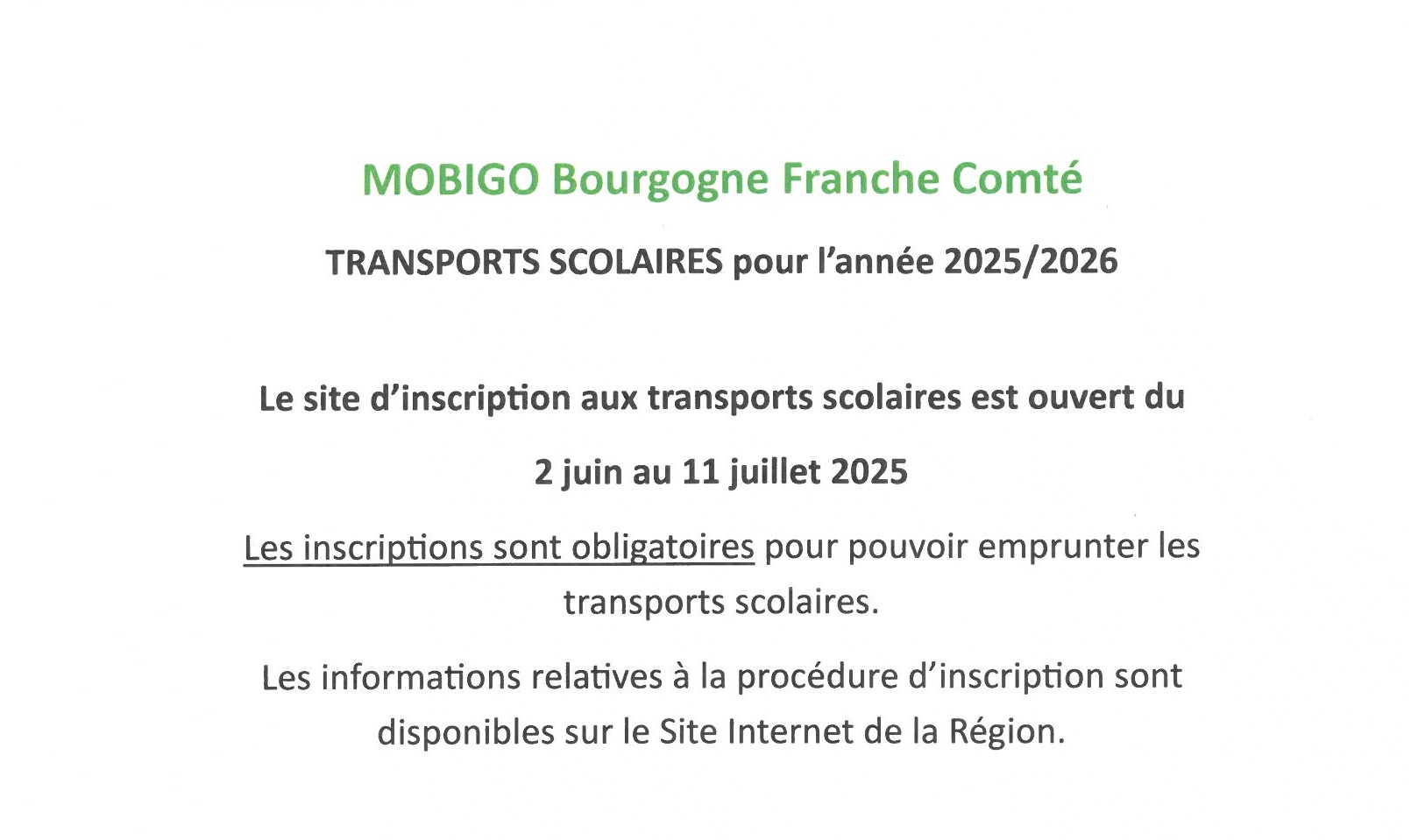 Inscription transports scolaires MOBIGO