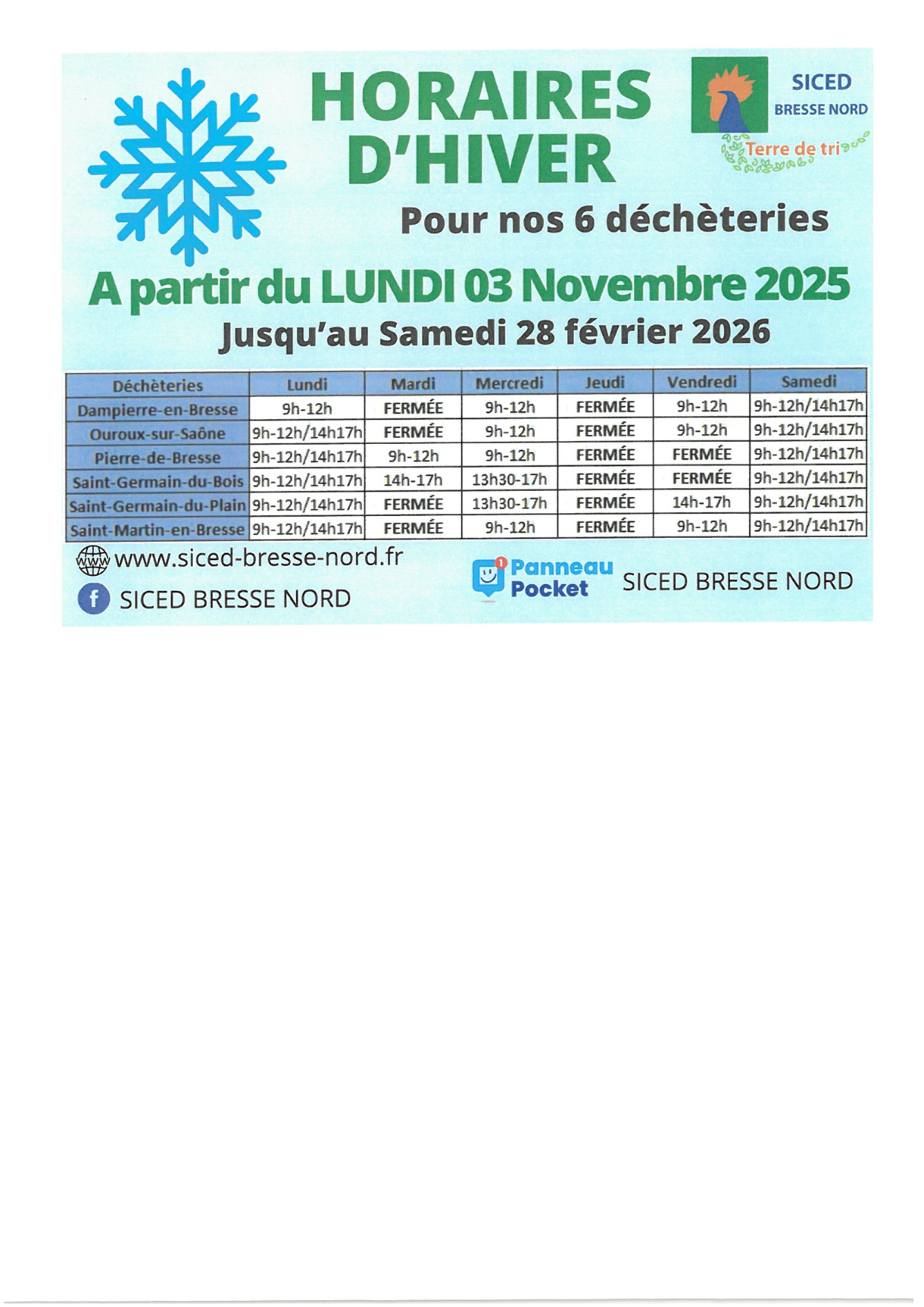 Nouveaux horaires pour les déchèteries
