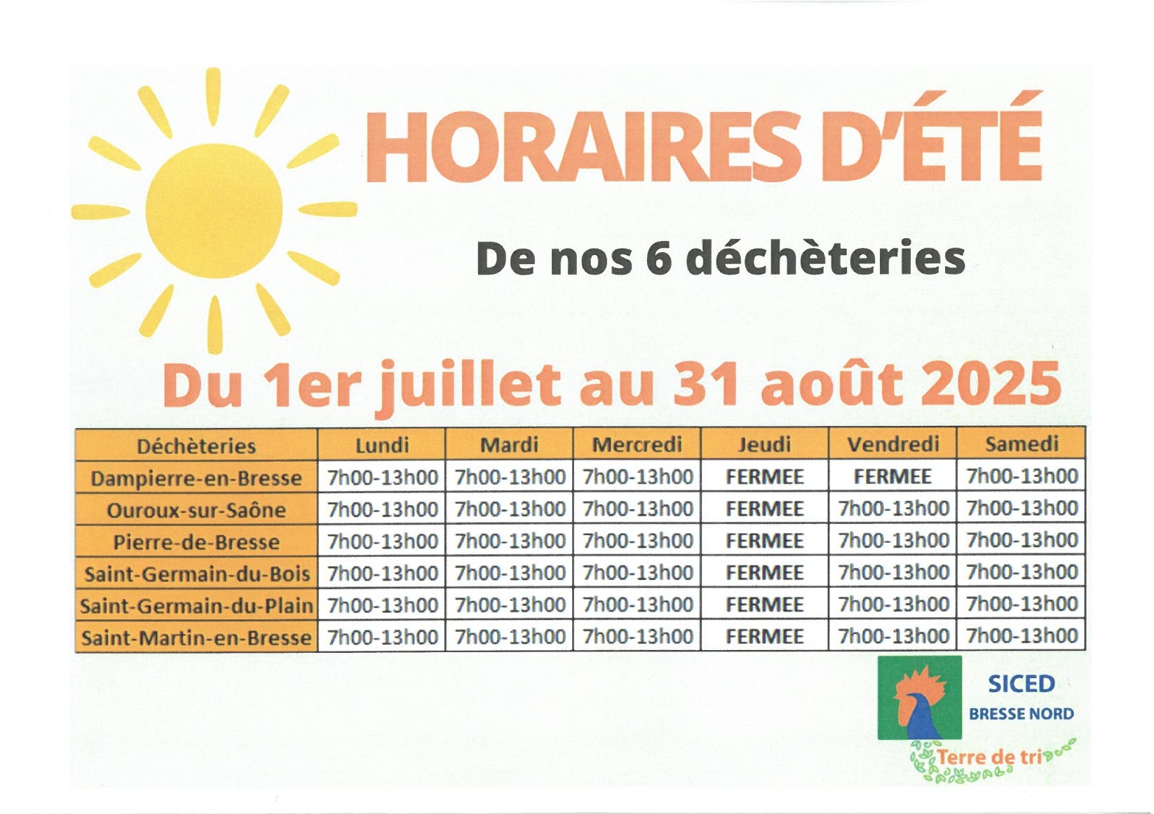 Horaires d'été des déchèteries